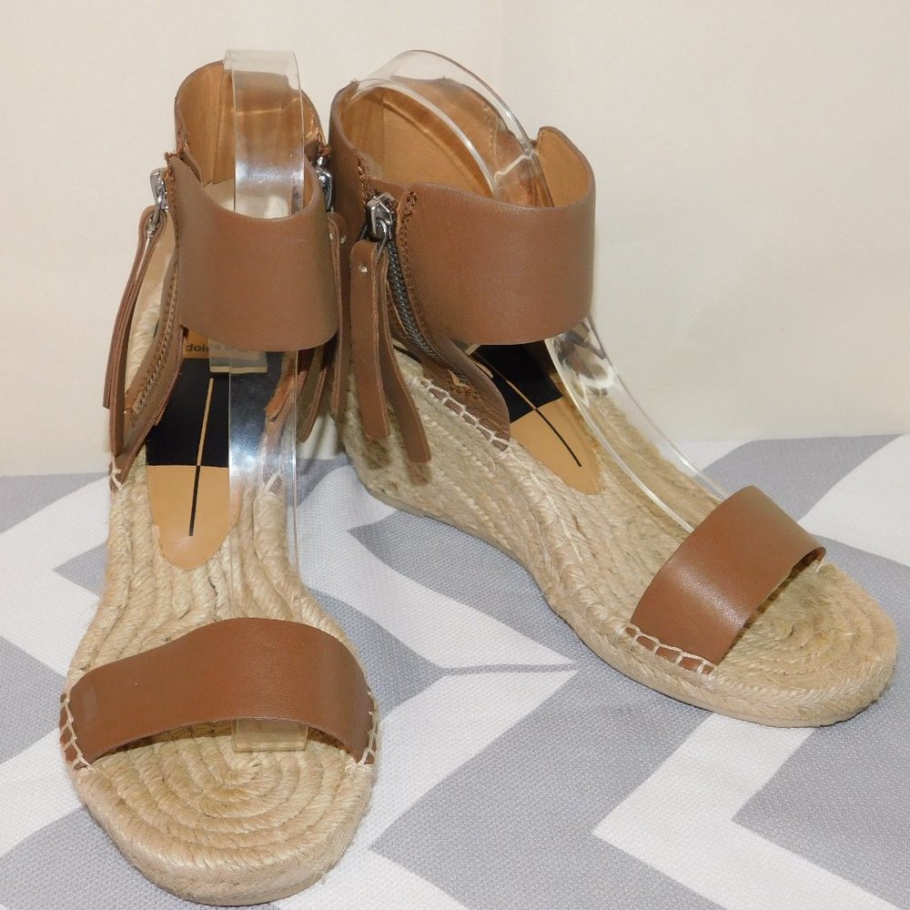 Dolce Vita Women's Gisele Espadrille Wedge Leather Sandal Caramel Size 7.5